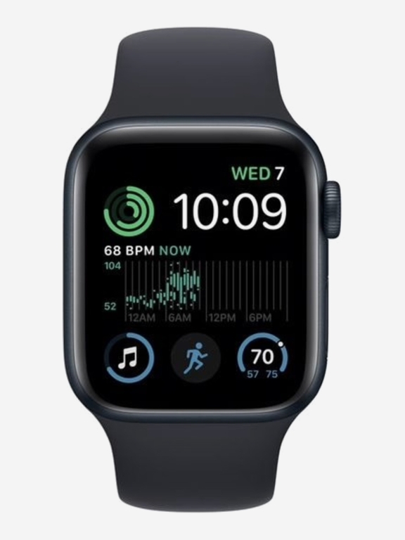 Часы Apple Watch SE GPS, корпус из алюминия цвета «полночно-черный», спортивный ремешок «полночно-черного» цвета 40 мм размер S/M, Черный