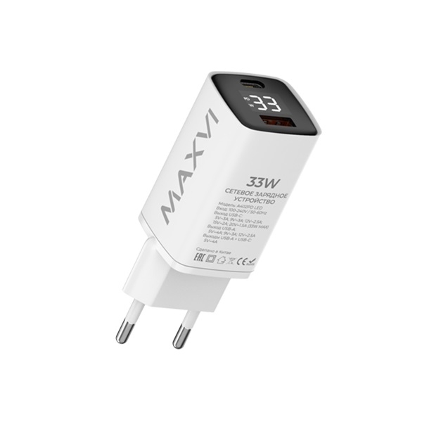 Cетевое зарядное устройство Maxvi A402PD LED белое