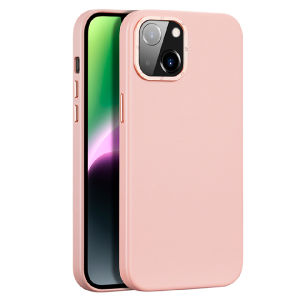 Пластиковая накладка Dux Ducis GRIT series MagSafe для iPhone 14 экокожа розовая