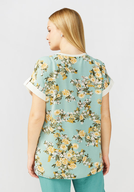 Блуза прямого силуэта с цветочным принтом