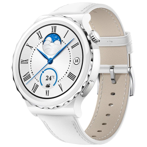 Умные часы HUAWEI WATCH GT 3 Pro белая керамика с серебряным безелем с кожаным ремешком