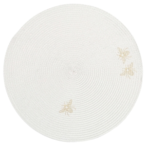 Салфетка под приборы, 38 см, полипропилен/ПЭТ, круглая, бежевая, Пчелы, Circle embroidery