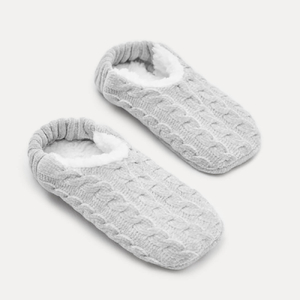 Носки женские, домашние, р. 39-41, шенилл/шерпа, серые, Косы, Knitted soft