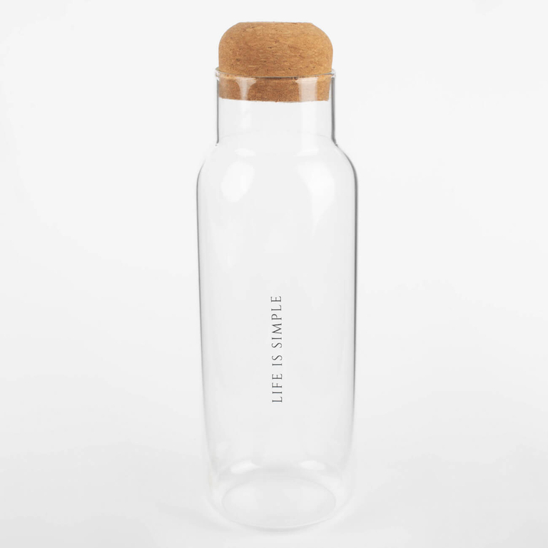 Бутылка для напитков, 1,25 л, стекло Б/пробка, Life is simple, Clear font