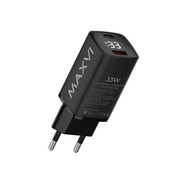 Сетевой блок Maxvi LED 33W USB-C/USB-A черный