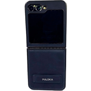 Пластиковая накладка PULOKA Classic для Samsung Galaxy Z Flip5 под кожу темно-синяя