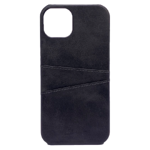 Кожанная накладка Juteni с картхолдером для iPhone 15 Plus черная